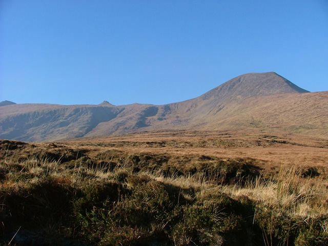 Looking back toward Masatiompan and Brandon Mountain from the Dingle Way descent to Brandon village. 